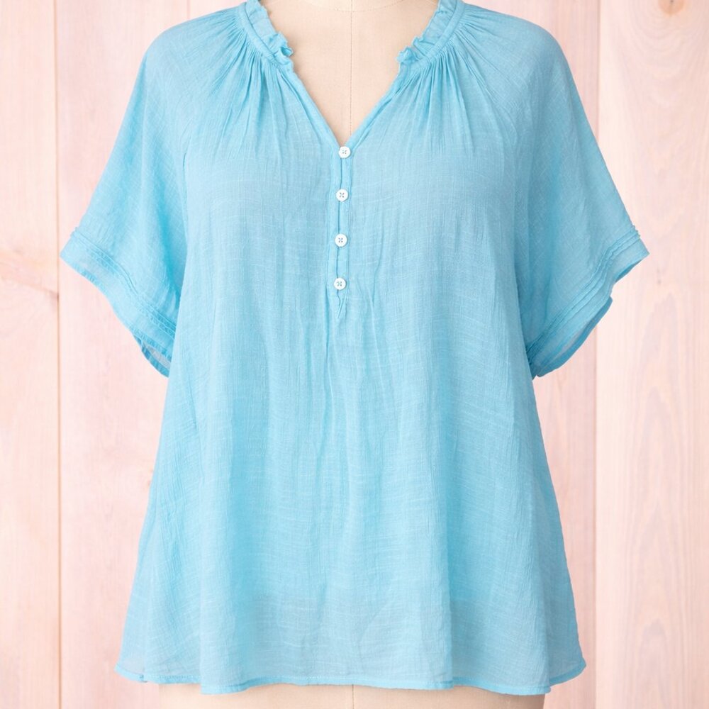 ZAC & Rachel Woman 2X Aqua Blue Gauze Blouse Lightweight Boho Top